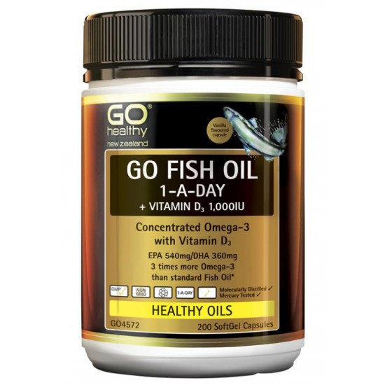 GO Healthy GO Fish Oil 1-A-Day + Vitamin D3 1000IU 200c 高之源鱼油+VD (一天一粒) 200粒【保质期2027/11】