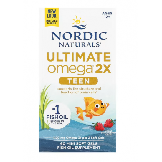 Nordic Naturals Ultimate Omega 2X Teen 挪威自然青少年双倍鱼油Omega 60s mini 草莓味 【保质期2027/04】