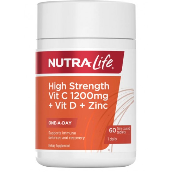 Nutra life-High Strength Vit C 1200mg + Vit D + Zinc 60 Tablets 纽乐高含量VC 1200mg 60片【保质期2027/06】