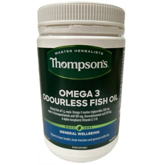 Thompsons Omega 3 odourless Fish Oil 1000mg 400s 汤普森鱼油深海无腥味鱼油1000mg 400粒【保质期2028/10】